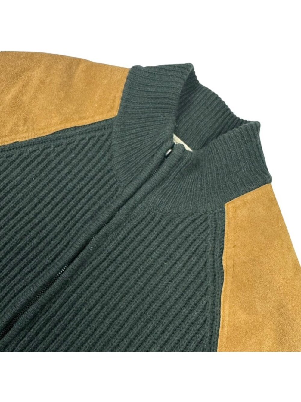 Carraig Donn Men's Wool Full Zip Ribbed Cardigan Jacket  Black/Brown • Large